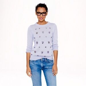 J. Crew Light Gray and lavender Embellished Sweater